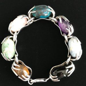 Statement Bracelet Sterling Silver Amethyst Turquoise Rose Quartz